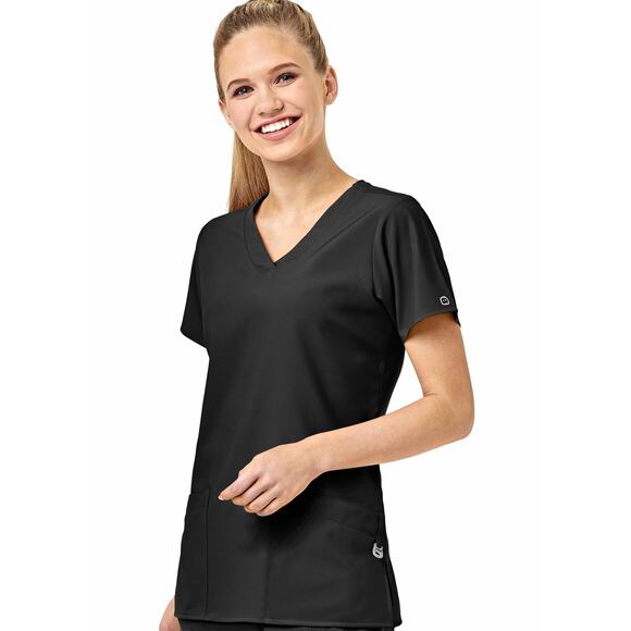 WonderWink Black Basic Solid V-Neck Scrub Top NWT Size Medium - Picture 1 of 8